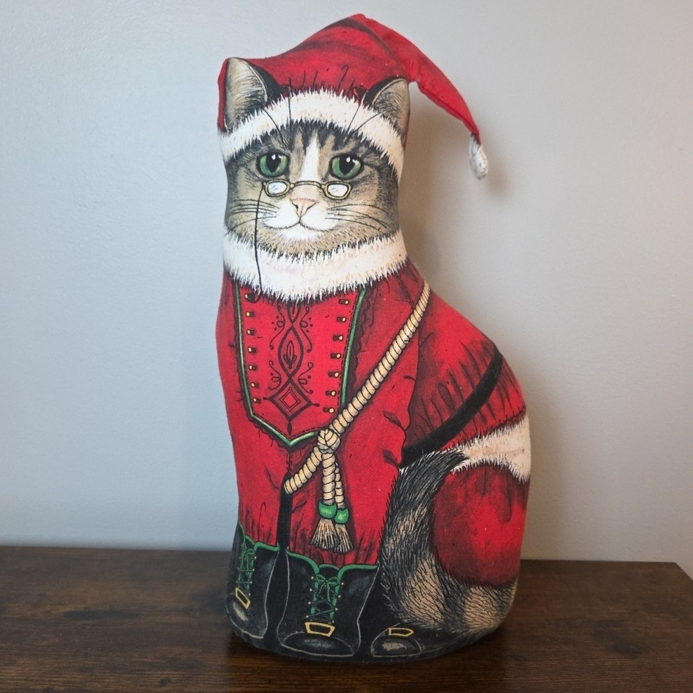 The Toy Works Santa Paws Cat Pillow Doorstop Red Vtg Dorothy Bear Designs 14"